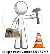 White Design Mascot Man Under Construction Concept Traffic Cone And Tools