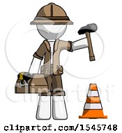 White Explorer Ranger Man Under Construction Concept Traffic Cone And Tools