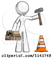 White Design Mascot Woman Under Construction Concept Traffic Cone And Tools