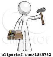 Poster, Art Print Of White Design Mascot Woman Holding Tools And Toolchest Ready To Work