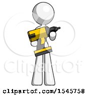 White Design Mascot Woman Holding Large Drill