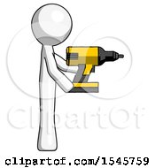 White Design Mascot Man Using Drill Drilling Something On Right Side