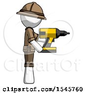 Poster, Art Print Of White Explorer Ranger Man Using Drill Drilling Something On Right Side