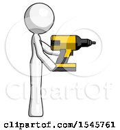 Poster, Art Print Of White Design Mascot Woman Using Drill Drilling Something On Right Side