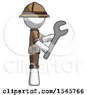 Poster, Art Print Of White Explorer Ranger Man Using Wrench Adjusting Something To Right