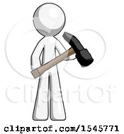 White Design Mascot Man Holding Hammer Ready To Work