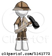 White Explorer Ranger Man Holding Hammer Ready To Work