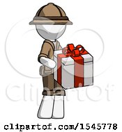 White Explorer Ranger Man Giving A Present