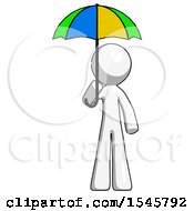 White Design Mascot Man Holding Umbrella Rainbow Colored