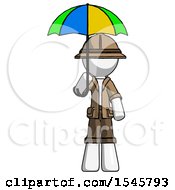 Poster, Art Print Of White Explorer Ranger Man Holding Umbrella Rainbow Colored