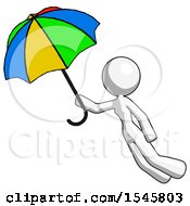 White Design Mascot Woman Flying With Rainbow Colored Umbrella