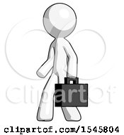White Design Mascot Man Walking With Briefcase To The Left