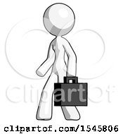 Poster, Art Print Of White Design Mascot Woman Man Walking With Briefcase To The Left