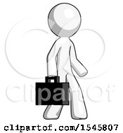 White Design Mascot Man Walking With Briefcase To The Right