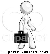 White Design Mascot Woman Walking With Briefcase To The Right