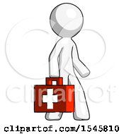 White Design Mascot Man Walking With Medical Aid Briefcase To Right