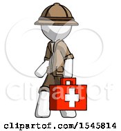 White Explorer Ranger Man Walking With Medical Aid Briefcase To Left