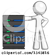 Poster, Art Print Of White Design Mascot Man With Server Rack Leaning Confidently Against It