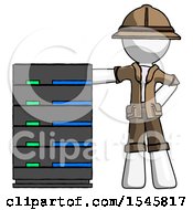 Poster, Art Print Of White Explorer Ranger Man With Server Rack Leaning Confidently Against It