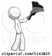 Poster, Art Print Of White Design Mascot Man Dusting With Feather Duster Upwards
