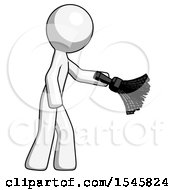 Poster, Art Print Of White Design Mascot Man Dusting With Feather Duster Downwards