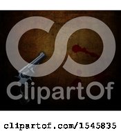 Clipart Of A 3d Pistol Over A Dark Bloody Background Royalty Free Illustration