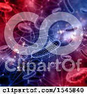 Clipart Of A 3d Dna Strand Network And Virus Background Royalty Free Illustration
