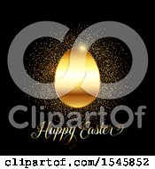 Clipart Of A Golden Happy Easter Greeting With An Egg And Glitter On Black Royalty Free Vector Illustration