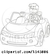 Poster, Art Print Of Lineart Happy Man Driving A Convertible Car