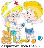 Blond White Girl Playing Nurse With A Boy