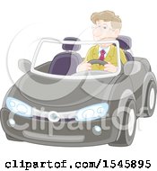 Poster, Art Print Of Happy Caucasian Man Driving A Convertible Car