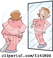 Clipart Of A Chubby White Woman Seeing Herself As Thin In The Mirror Royalty Free Vector Illustration