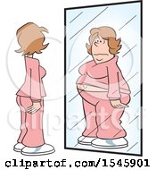 Clipart Of A Thin Woman Seeing Herself As Chubby In The Mirror Royalty Free Vector Illustration