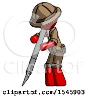 Poster, Art Print Of Red Explorer Ranger Man Cutting With Large Scalpel