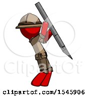 Poster, Art Print Of Red Explorer Ranger Man Stabbing Or Cutting With Scalpel
