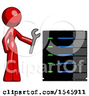 Poster, Art Print Of Red Design Mascot Woman Server Administrator Doing Repairs