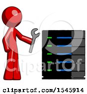 Poster, Art Print Of Red Design Mascot Man Server Administrator Doing Repairs
