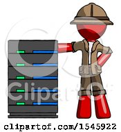 Poster, Art Print Of Red Explorer Ranger Man With Server Rack Leaning Confidently Against It