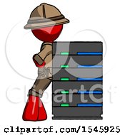 Poster, Art Print Of Red Explorer Ranger Man Resting Against Server Rack