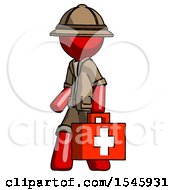 Poster, Art Print Of Red Explorer Ranger Man Walking With Medical Aid Briefcase To Left
