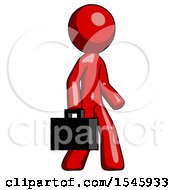 Red Design Mascot Man Walking With Briefcase To The Right