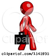 Red Design Mascot Woman Walking With Briefcase To The Right
