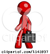 Poster, Art Print Of Red Design Mascot Man Walking With Briefcase To The Left