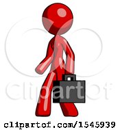 Red Design Mascot Woman Man Walking With Briefcase To The Left