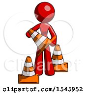 Poster, Art Print Of Red Design Mascot Woman Holding A Traffic Cone