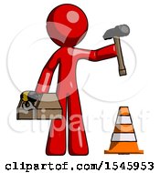 Red Design Mascot Man Under Construction Concept Traffic Cone And Tools