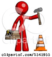 Red Design Mascot Woman Under Construction Concept Traffic Cone And Tools