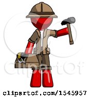 Poster, Art Print Of Red Explorer Ranger Man Holding Tools And Toolchest Ready To Work