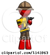 Red Explorer Ranger Man Holding Large Drill