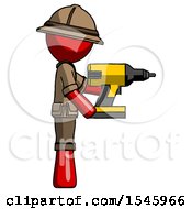 Poster, Art Print Of Red Explorer Ranger Man Using Drill Drilling Something On Right Side